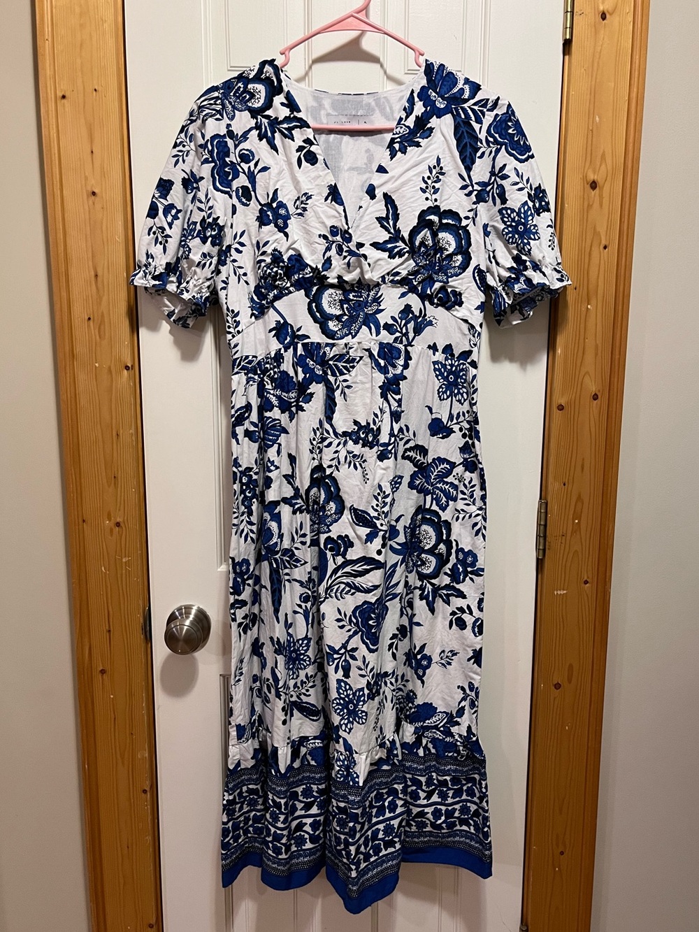 JL LUXE Blue Floral Print Midi-Maxi Dress XL